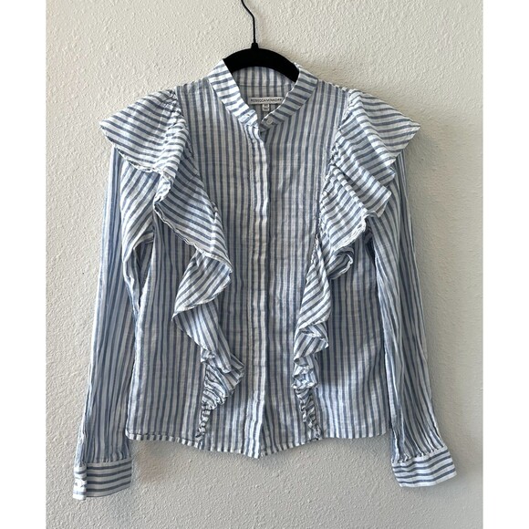 Rebecca Minkoff Tops - Rebecca Minkoff Blouse Women's XS Ciera Ruffle Top Striped Button Up Victorian